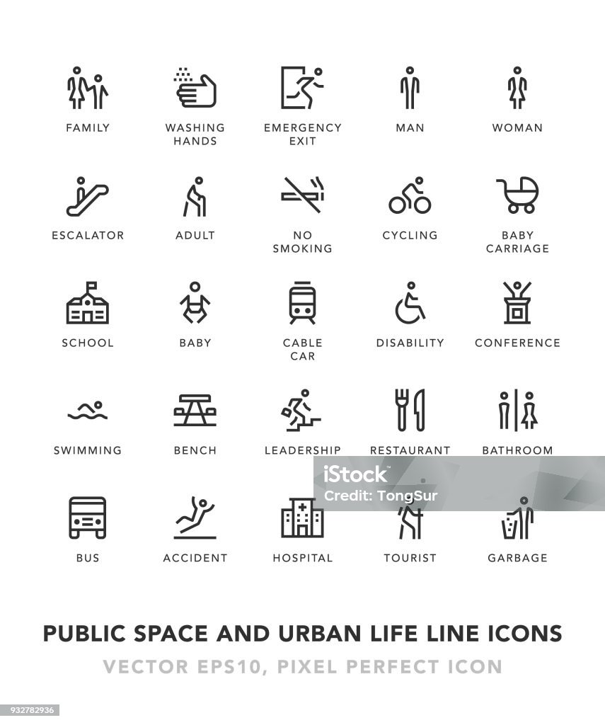 Public Space and Urban life Line Icons Public Space and Urban life Line Icons Vector EPS 10 File, Pixel Perfect Icons. Icon Symbol stock vector