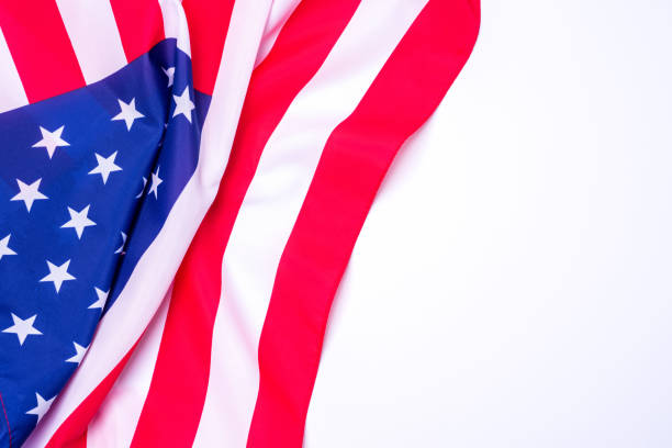 istock Closeup of American flag on white background. 932783292
