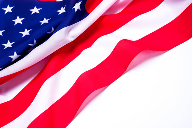 istock Closeup of American flag on white background. 932783336