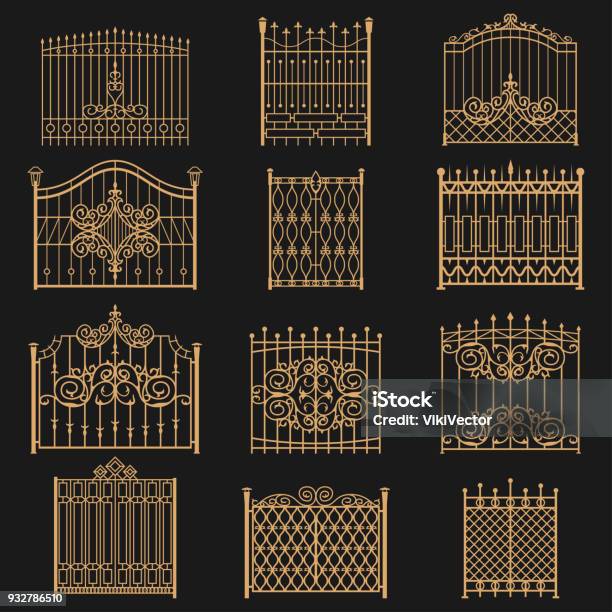 Wrought Iron Gate Stock Illustration - Download Image Now - Gate, Iron - Metal, Antique