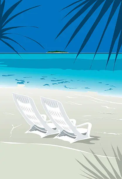 Vector illustration of Deck Chairs on a Secluded Beach