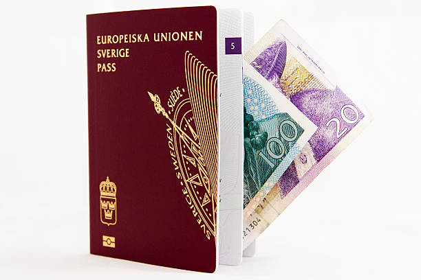 istock Swedish passport with national bank notes 93278941