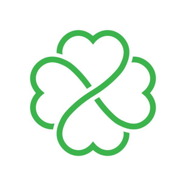 силуэт shamrock - зеленый контур четырехлистной иконы клевера. удачи элемент дизайна темы. простая геометрическая иллюстрация вектора формы - four leaf clover clover luck leaf stock illustrations