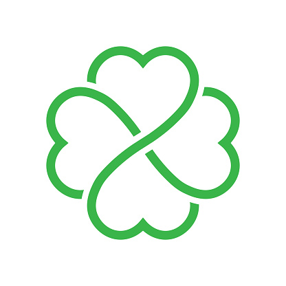 Shamrock silhouette - green outline four leaf clover icon. Good luck theme design element. Simple geometrical shape vector illustration.