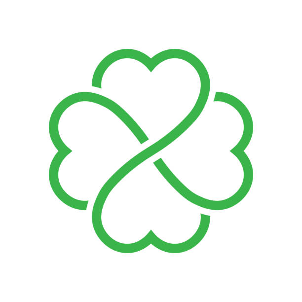 Shamrock silhouette - green outline four leaf clover icon. Good luck theme design element. Simple geometrical shape vector illustration Shamrock silhouette - green outline four leaf clover icon. Good luck theme design element. Simple geometrical shape vector illustration. clover leaf stock illustrations