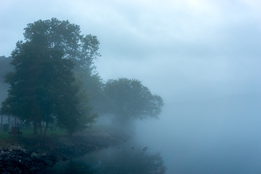 Early morning view of a foggy river in Tennessee