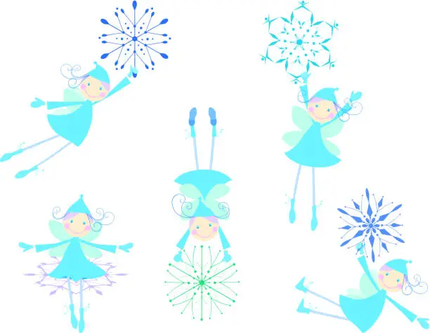 Vector illustration of winter elf with snowflake