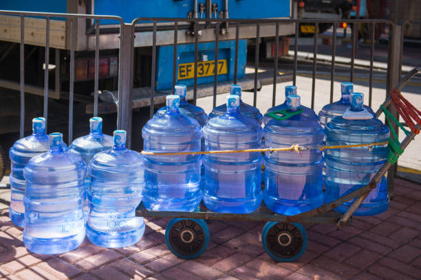 Hong Kong - January 10, 2018 :Gallon plastic water in town, Hong Kong