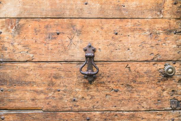 Lockers, knobs and iron hinges stock photo