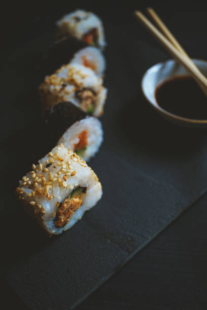 istock Top view of sushi rolls 932810360