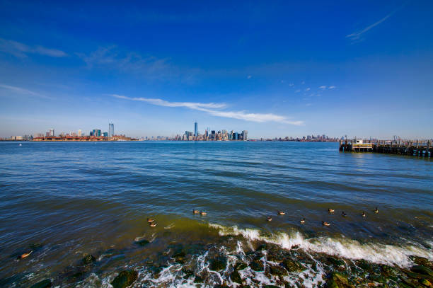 Digital pastel painting of a panorama of Manhattan in New York City from the Hudson River
