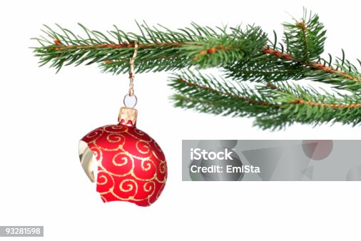 istock Broken Christmas decoration hanging on a tree 93281598