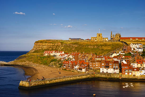 istock Coastline of Whitby Harbor and Abbey 93282127