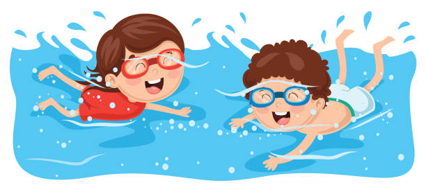 vektor-illustration von kind schwimmen - swimming goggles stock-grafiken, -clipart, -cartoons und -symbole