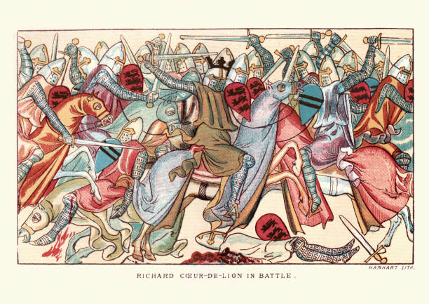 ilustrações de stock, clip art, desenhos animados e ícones de king richard the lionheart in battle - circa 12th century