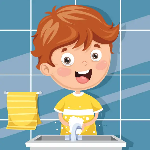 Vector illustration of Vector Illustration Of Kid Washing Hands