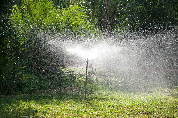 istock Sprinkler System In A Lush Green Yard 93282538