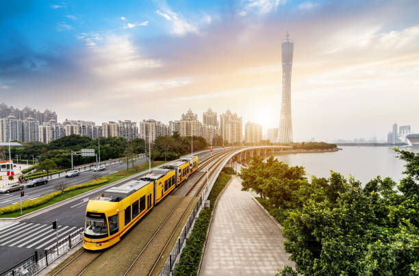 istock The sightseeing train is driving in the guangzhou,china 932827030