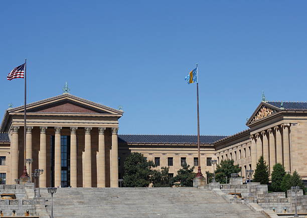 Philadelphia Museum of Art with two flags flying