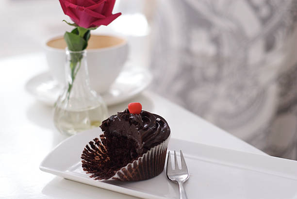 Chocolate cup cake and coffee stock photo