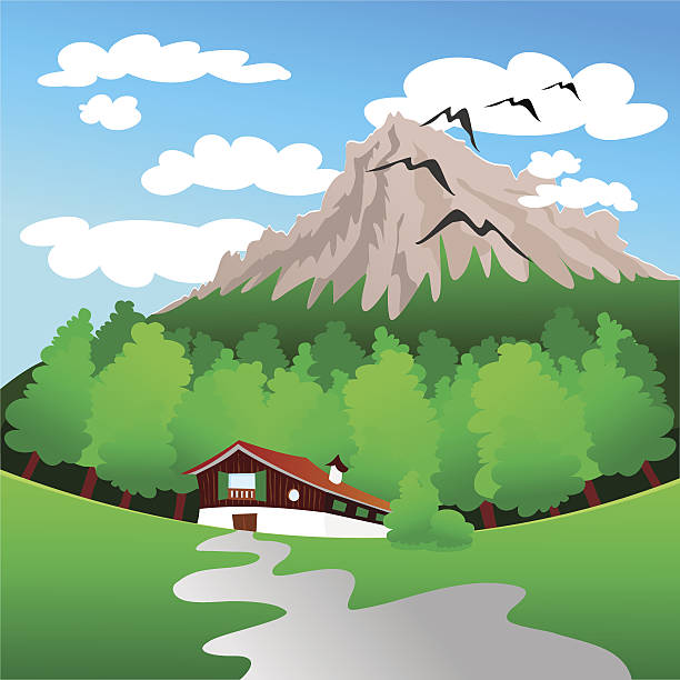 paesaggio montano - almwiesen stock-grafiken, -clipart, -cartoons und -symbole
