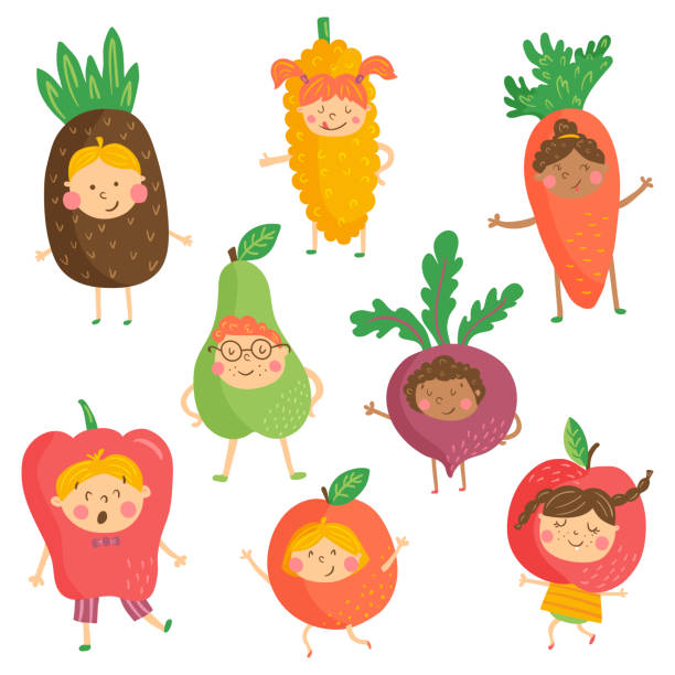 illustrazioni stock, clip art, cartoni animati e icone di tendenza di frutta kidies - baby carrot illustrations