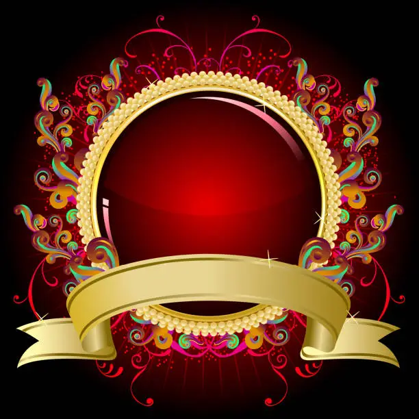Vector illustration of Decorative Gold Frame with Banner
