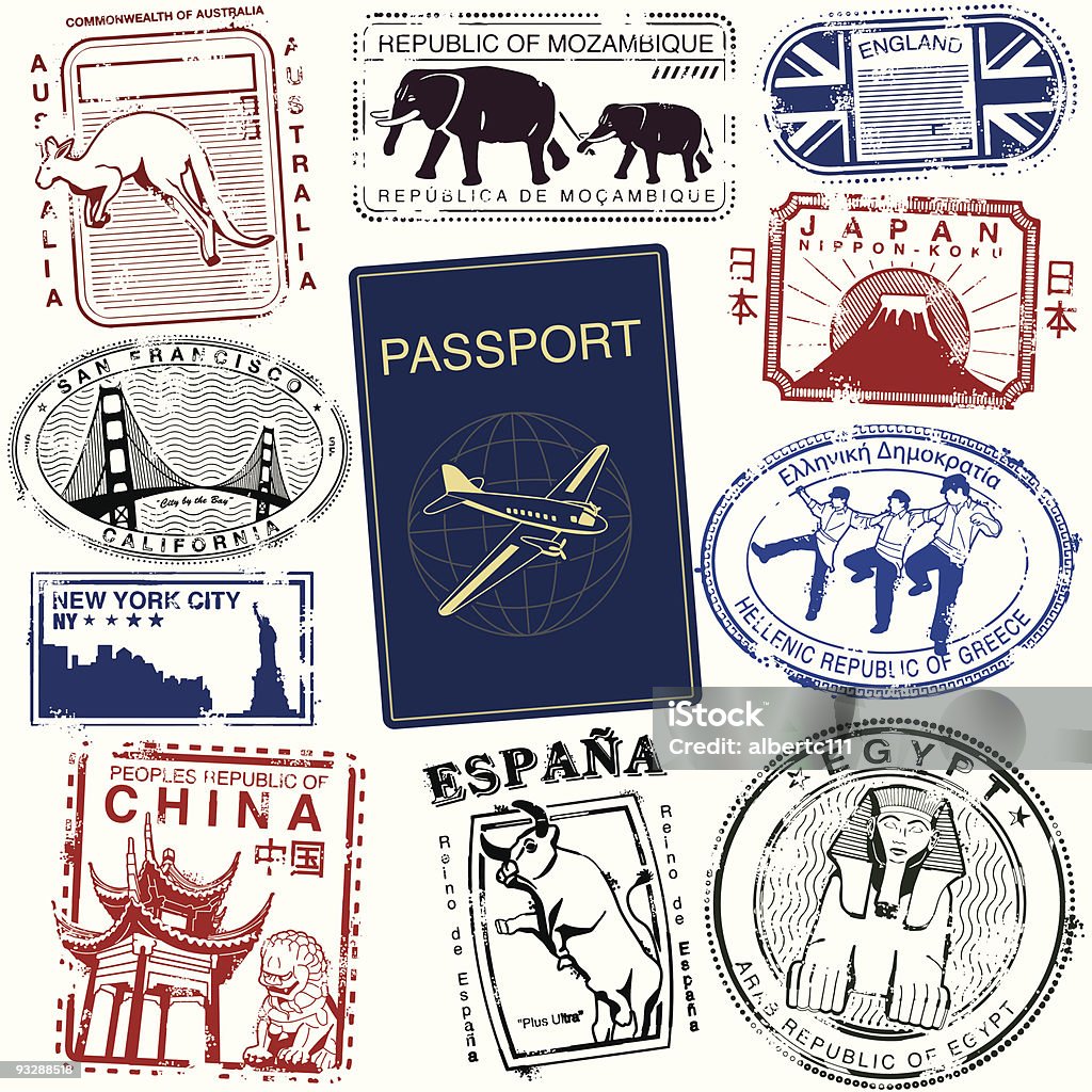 Путешествие марки всему миру - Векторная графика Печать в паспорте роялти-фри