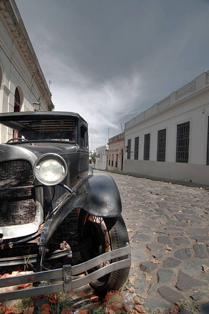 istock Old car in the cobblestone street 93289445