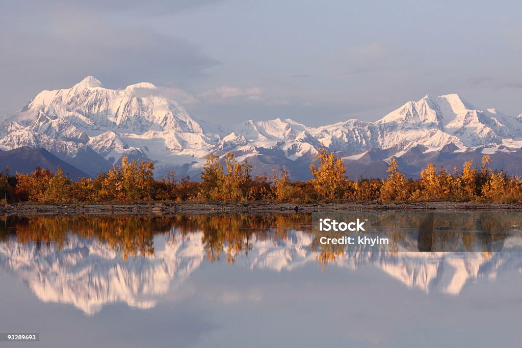 Reflection of Alaska Mountain Range  Denali Highway Stock Photo