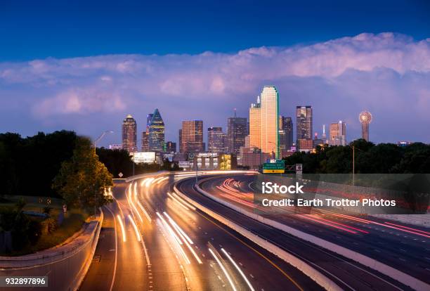 The Race Through Dallas Texas Stock Photo - Download Image Now - Dallas - Texas, Road, Night