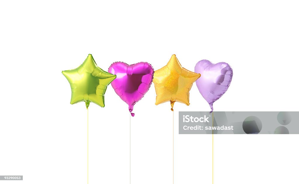 Quatro metallic balões no fundo branco. - Foto de stock de Balão - Decoração royalty-free