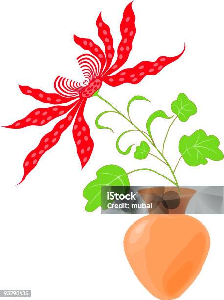 Fiore Rosso In Vaso - Immagini vettoriali stock e altre immagini di Chiazzato - Chiazzato, Fiore singolo, Flora