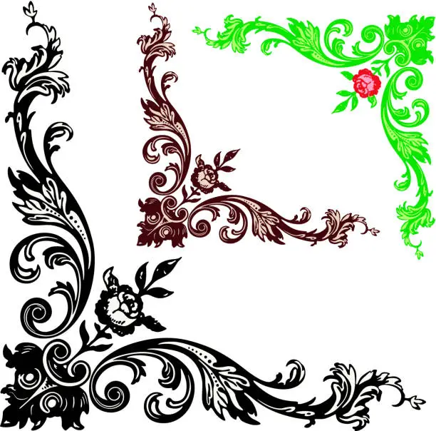 Vector illustration of decorative corner with a rose