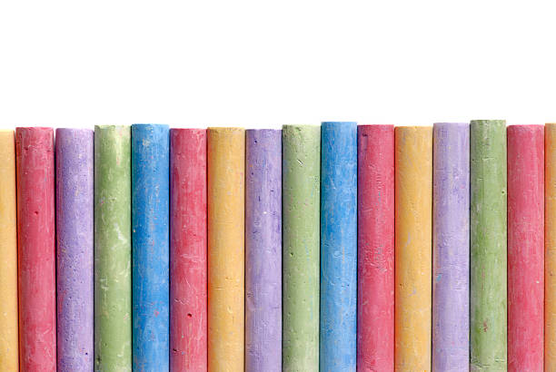 Color crayons arranged in line stock photo