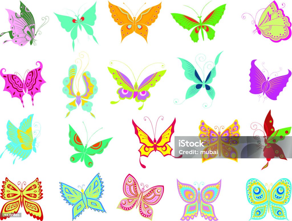 Veinte mariposas - arte vectorial de Ala de animal libre de derechos