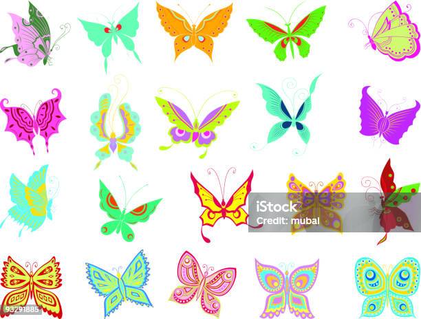 Ilustración de Veinte Mariposas y más Vectores Libres de Derechos de Ala de animal - Ala de animal, Color - Tipo de imagen, Colorido