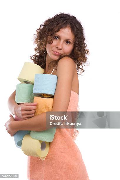 Mujer Con Papel Higiénico Foto de stock y más banco de imágenes de Papel higiénico - Papel higiénico, 20-24 años, 25-29 años