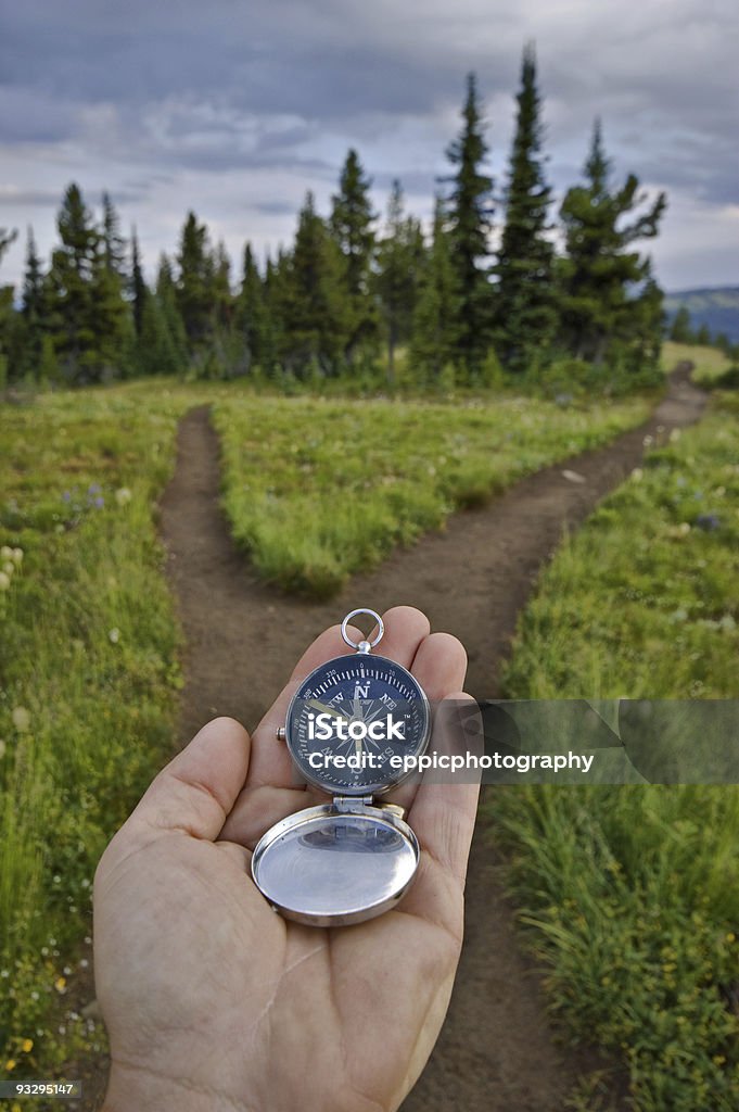 Compass being held out to determine direction  Navigational Compass Stock Photo