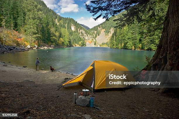 Pescador En Un Lago Silvestre Campamento Foto de stock y más banco de imágenes de Camping - Camping, Lago, Pescar