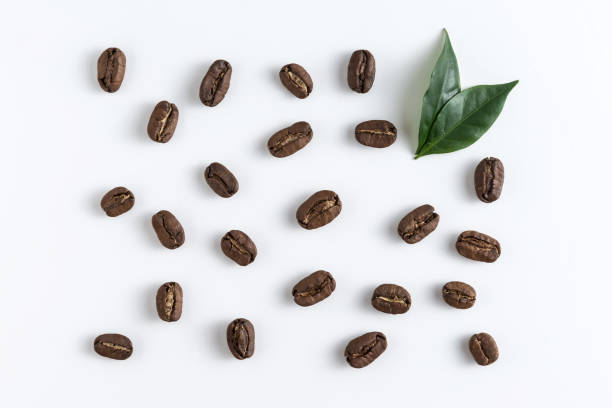 istock top view on the coffe beans with leaves on white 932956472