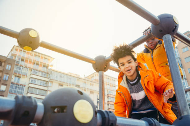Children having fun in the urban playground