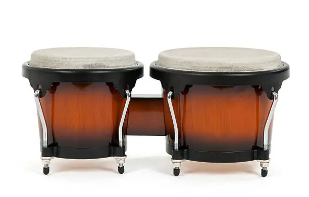 Bongos on white background. Latin percussion instrument.