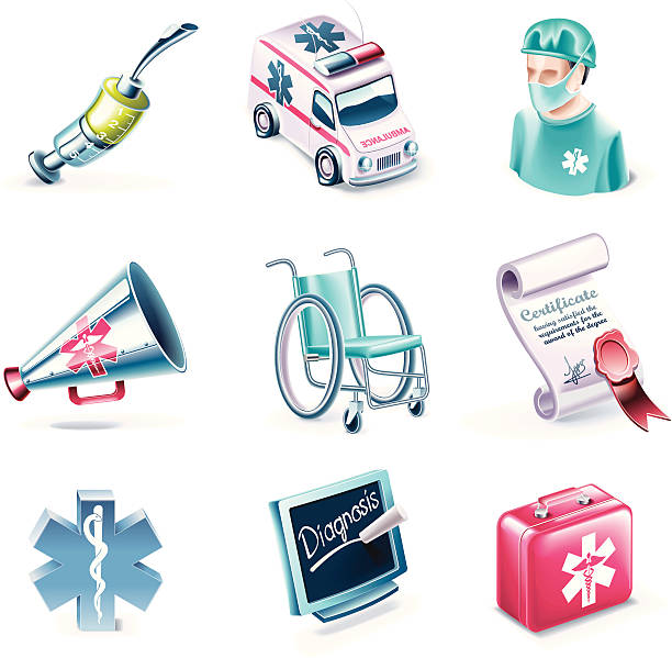 Cartoon style medical icon set  cartoon of caduceus medical symbol stock illustrations