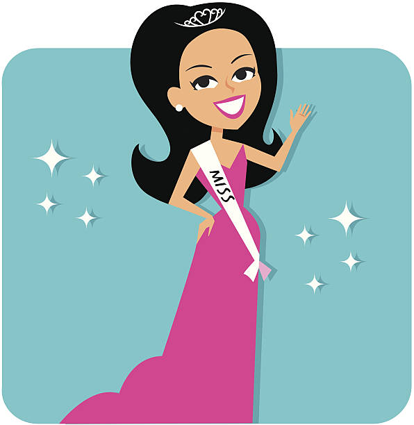 ilustraciones, imágenes clip art, dibujos animados e iconos de stock de concurso certamen de belleza chica en traje de rosa - concurso de belleza