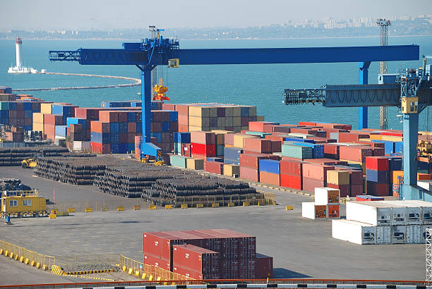 istock Port warehouse with cargoes and containers 93296592