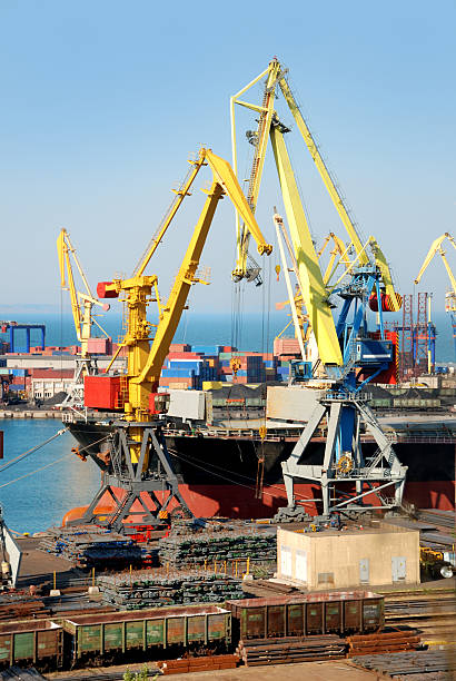 istock The trading seaport with cranes, cargoes and ship 93297187