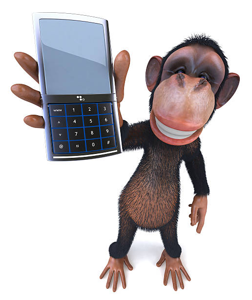 małpa z telefonu komórkowego - telephone chimpanzee monkey on the phone zdjęcia i obrazy z banku zdjęć