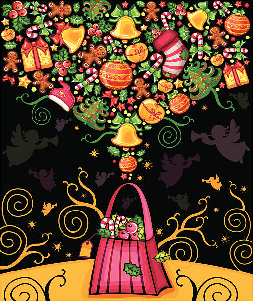 illustrazioni stock, clip art, cartoni animati e icone di tendenza di composizione di natale - gift apple ribbon fruit