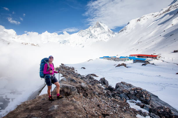 istock Trekker on the way to Annapurna base camp, Nepal 932999402